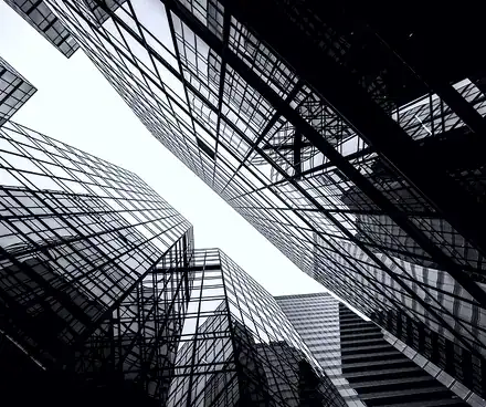 Corporate towers at street level
