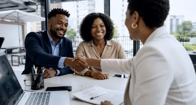 Two executives shaking hands after closing an agreement